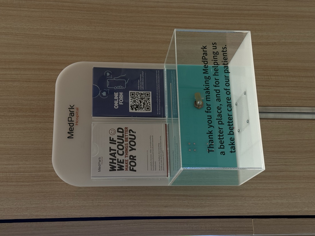 Feedback suggestion box, MedPark, Bangkok — made to order by Mommy Signage