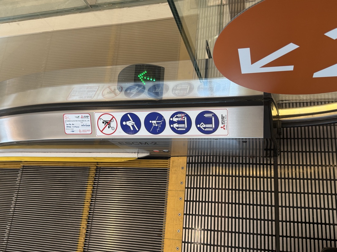 Escalator safety decals, MedPark, Bangkok — made to order by Mommy Signage