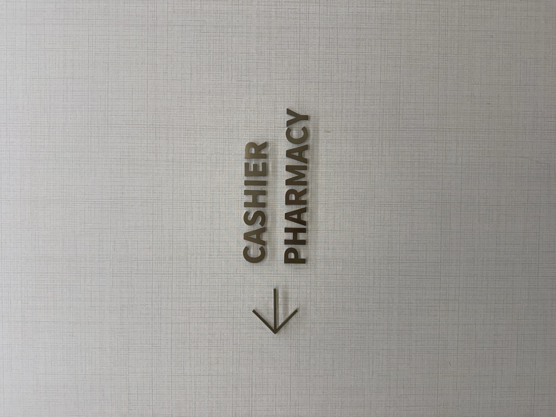 Cashier pharmacy arrow, MedPark, Bangkok — made to order by Mommy Signage